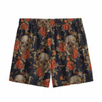 Vintage Floral Skull Pattern Print Mesh Shorts