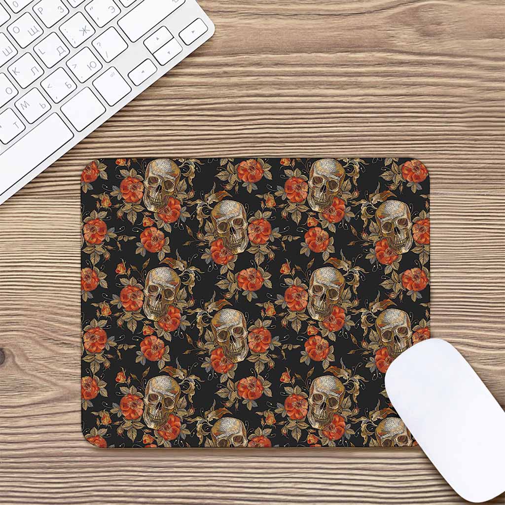 Vintage Floral Skull Pattern Print Mouse Pad