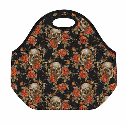 Vintage Floral Skull Pattern Print Neoprene Lunch Bag