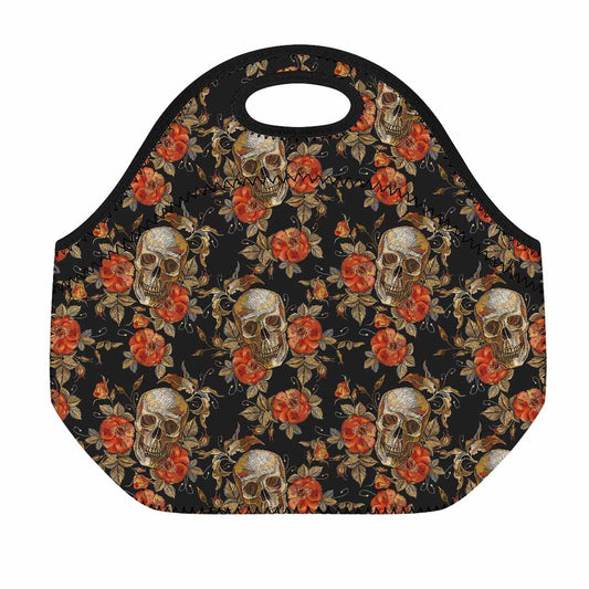 Vintage Floral Skull Pattern Print Neoprene Lunch Bag