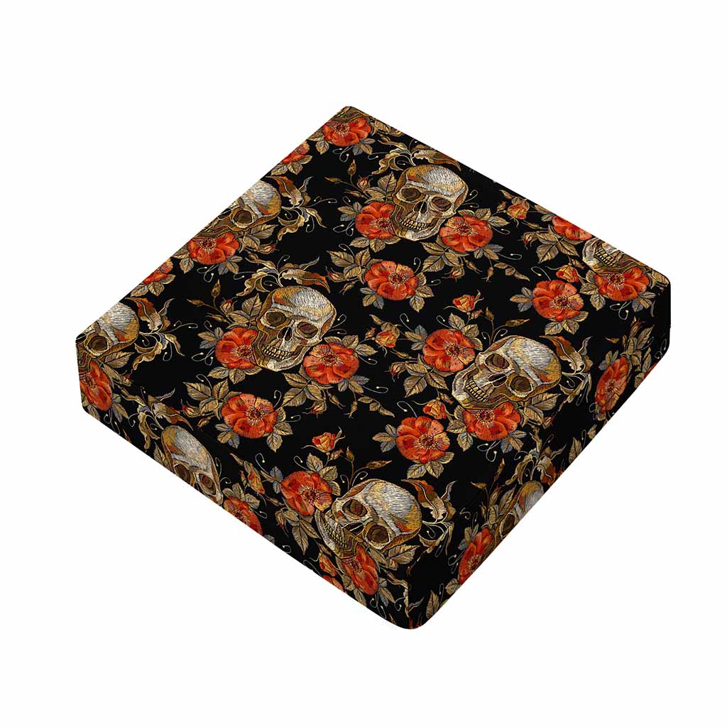 Vintage Floral Skull Pattern Print Outdoor Seat Cushion Cover
