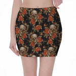 Vintage Floral Skull Pattern Print Pencil Mini Skirt