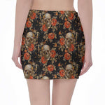 Vintage Floral Skull Pattern Print Pencil Mini Skirt
