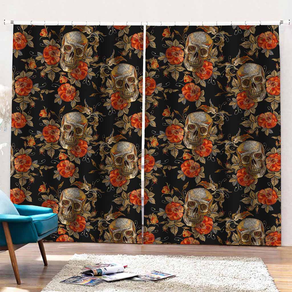 Vintage Floral Skull Pattern Print Pencil Pleat Curtains