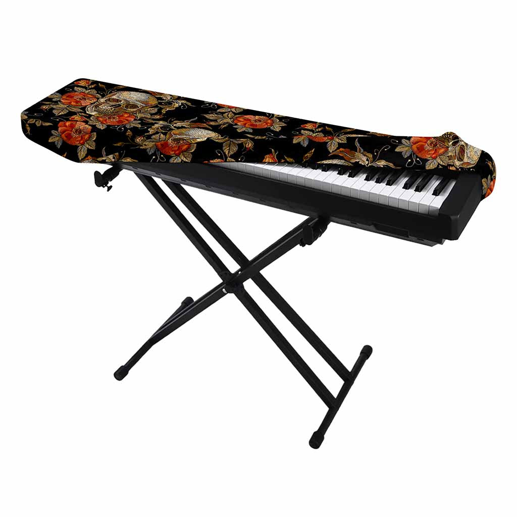 Vintage Floral Skull Pattern Print Piano Keyboard Cover