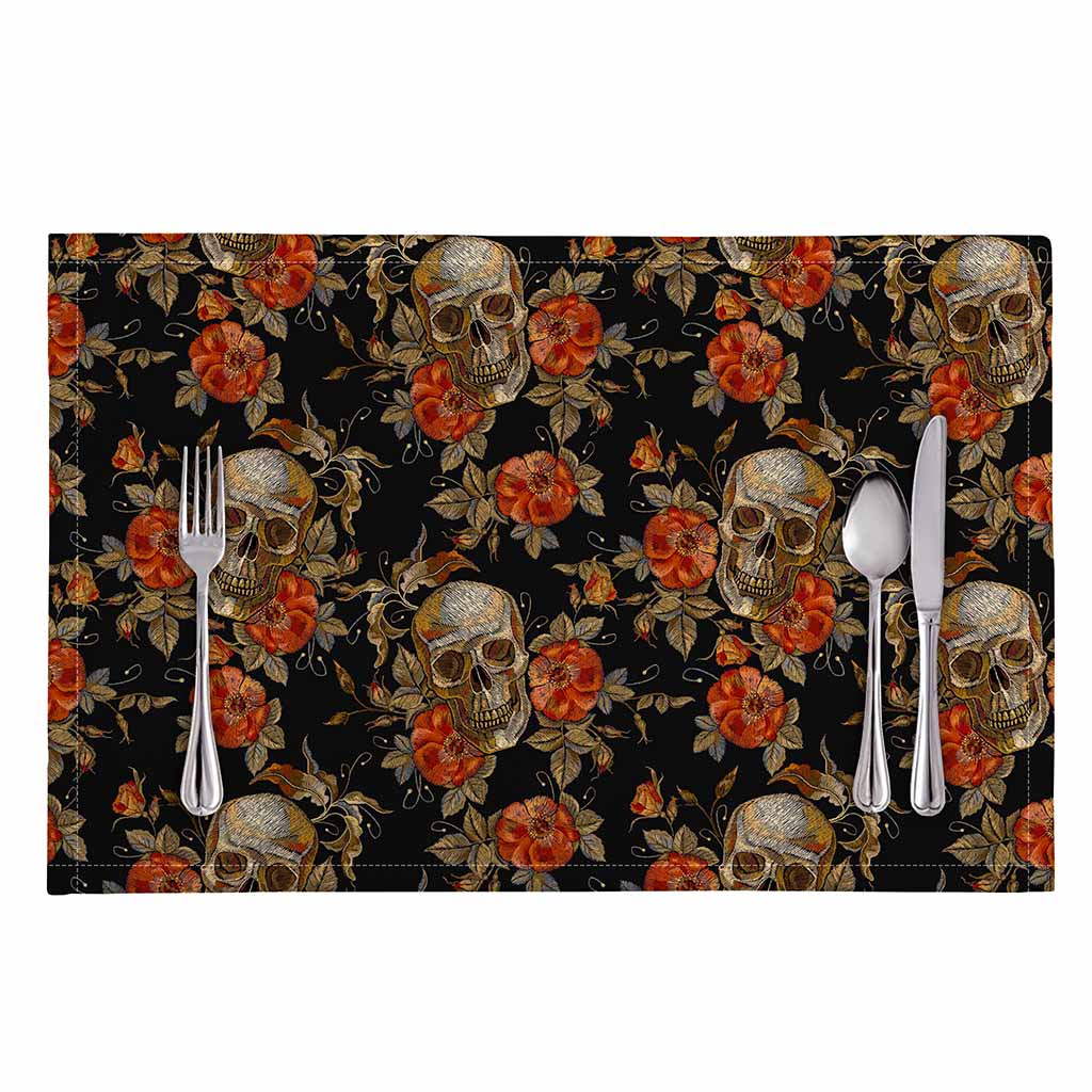 Vintage Floral Skull Pattern Print Placemat