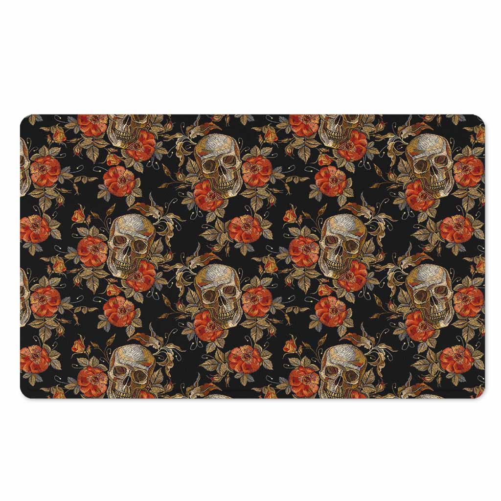Vintage Floral Skull Pattern Print Polyester Doormat