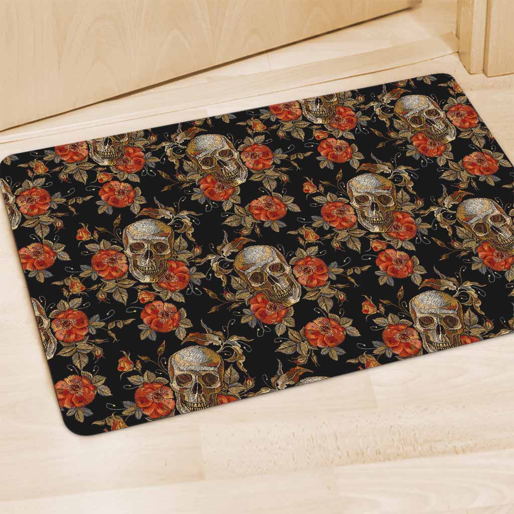 Vintage Floral Skull Pattern Print Polyester Doormat