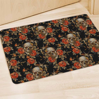 Vintage Floral Skull Pattern Print Polyester Doormat