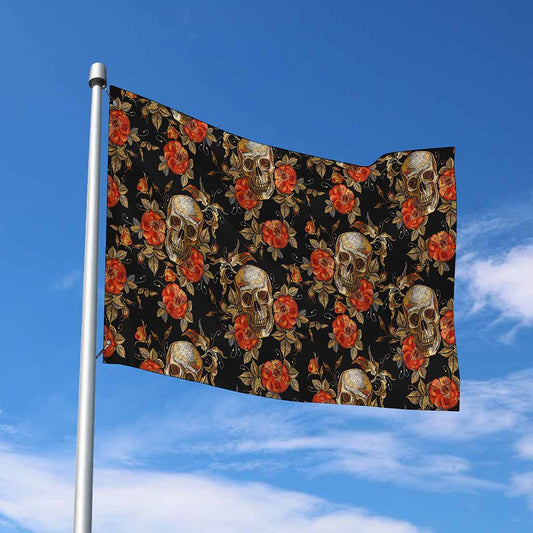 Vintage Floral Skull Pattern Print Polyester Flag