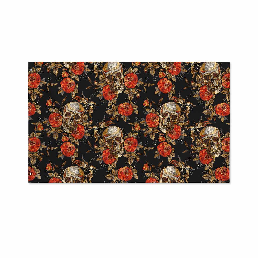 Vintage Floral Skull Pattern Print Polyester Flag