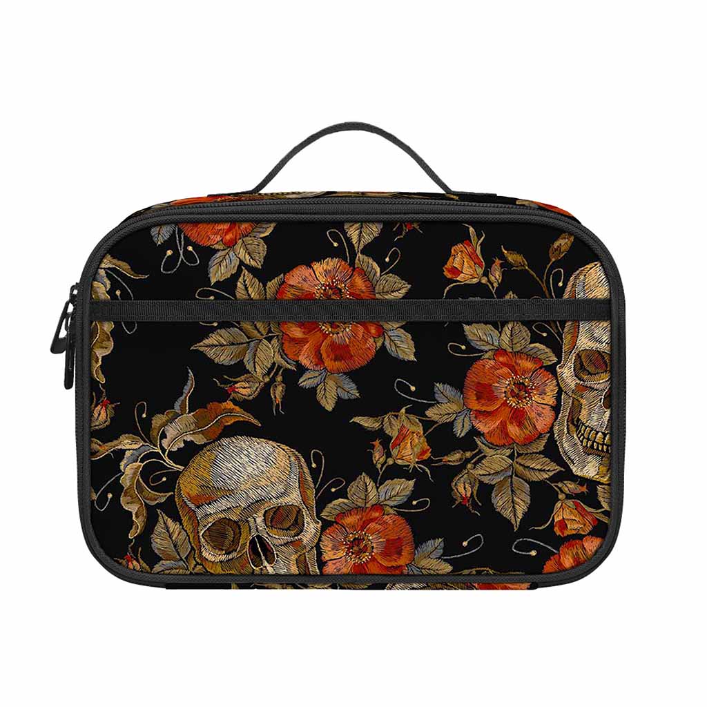 Vintage Floral Skull Pattern Print Portable Lunch Bag
