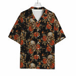 Vintage Floral Skull Pattern Print Rayon Hawaiian Shirt
