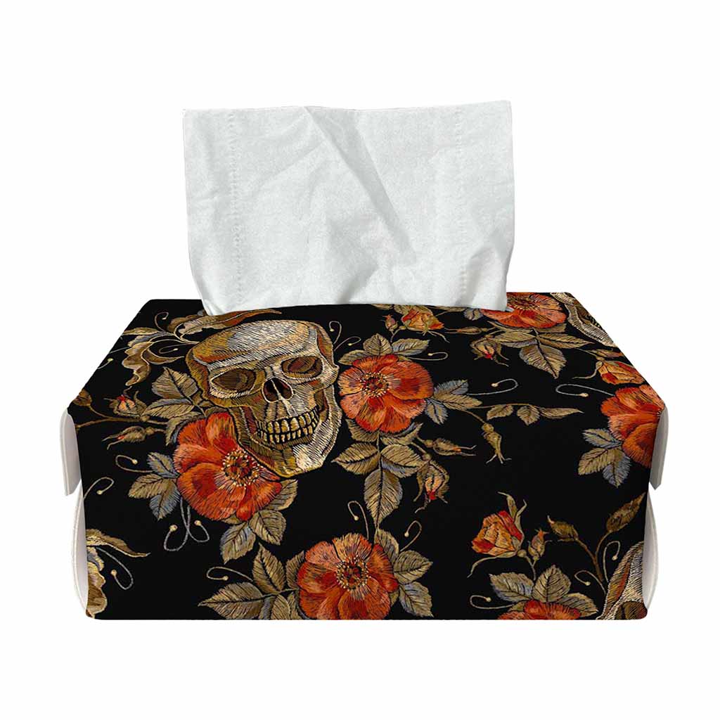 Vintage Floral Skull Pattern Print Rectangle Tissue Box Cover