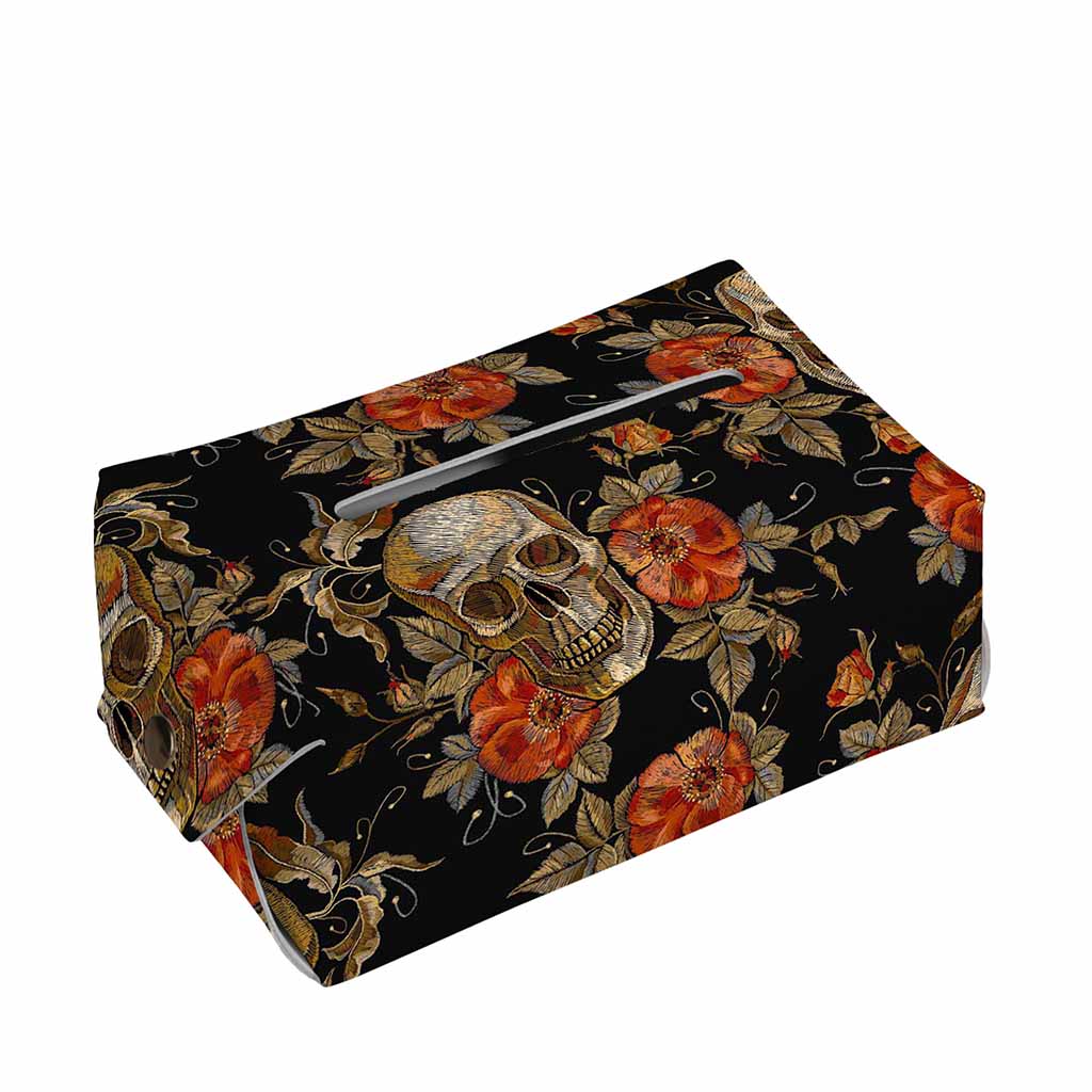 Vintage Floral Skull Pattern Print Rectangle Tissue Box Cover