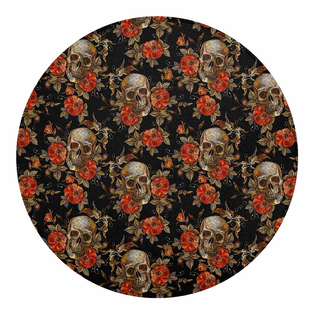 Vintage Floral Skull Pattern Print Round Blanket