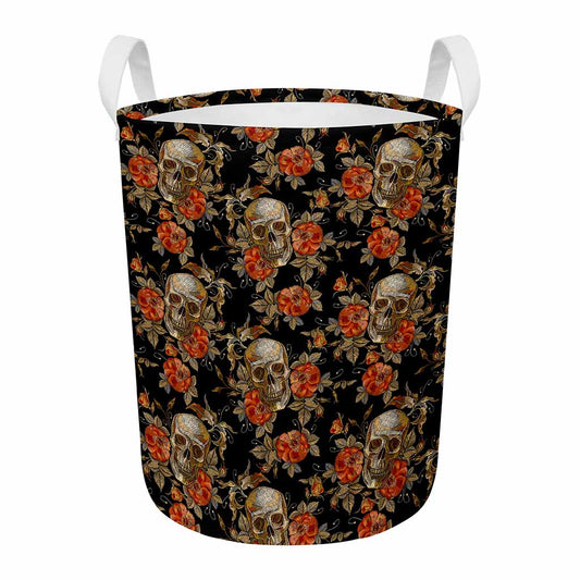Vintage Floral Skull Pattern Print Round Laundry Basket