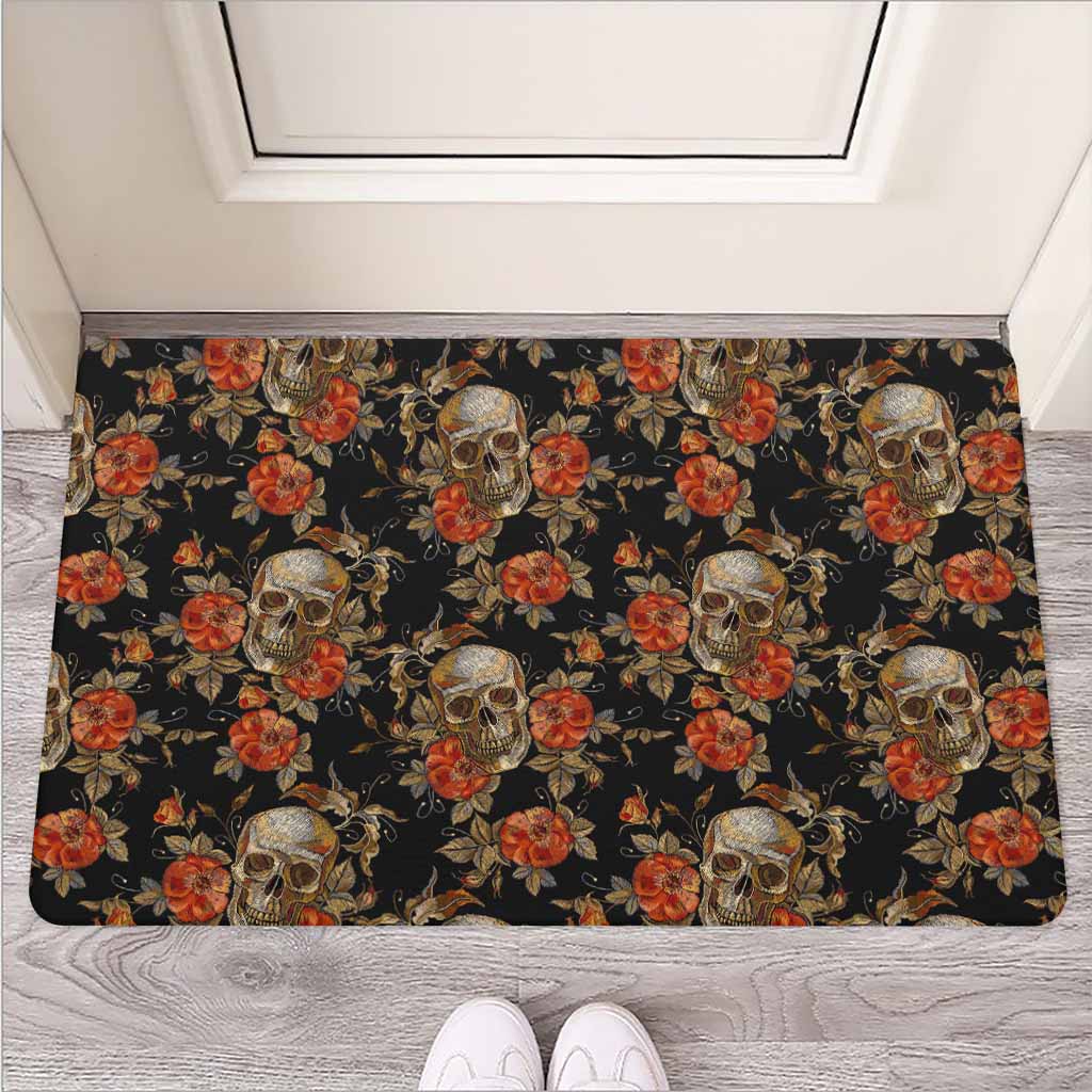Vintage Floral Skull Pattern Print Rubber Doormat