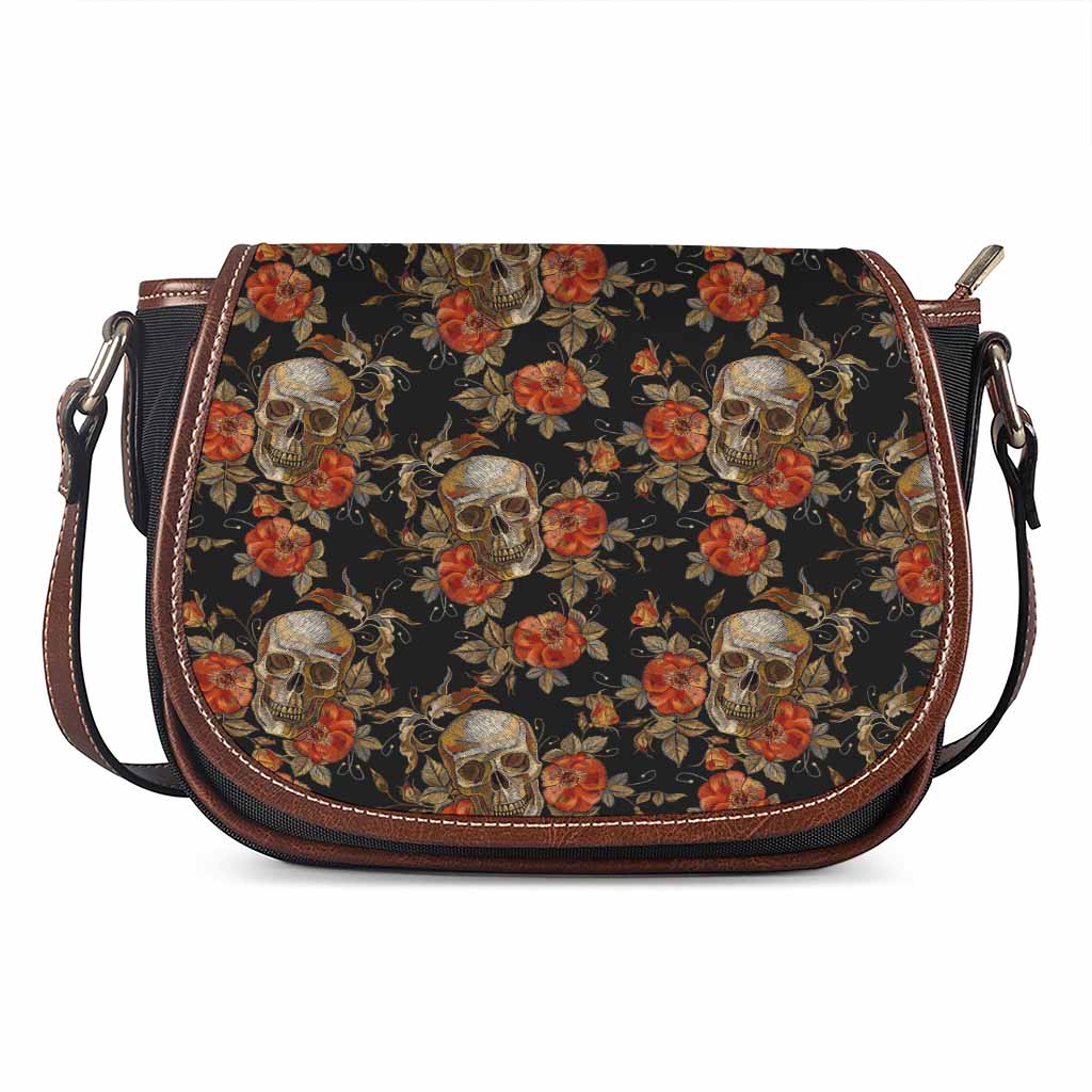 Vintage Floral Skull Pattern Print Saddle Bag
