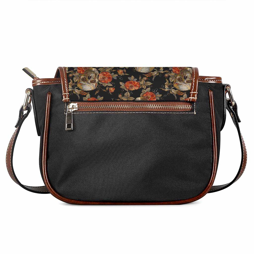 Vintage Floral Skull Pattern Print Saddle Bag