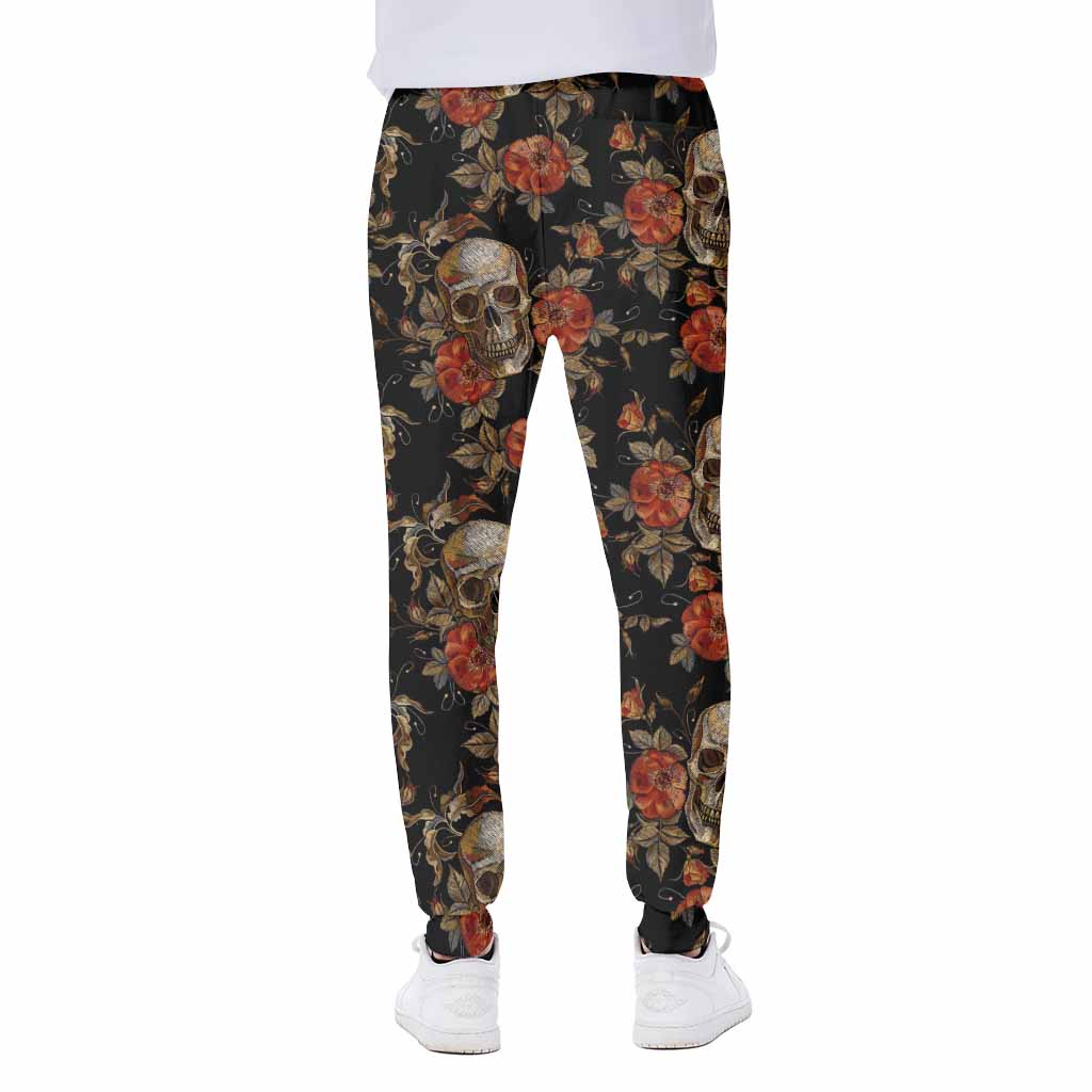 Vintage Floral Skull Pattern Print Scuba Joggers