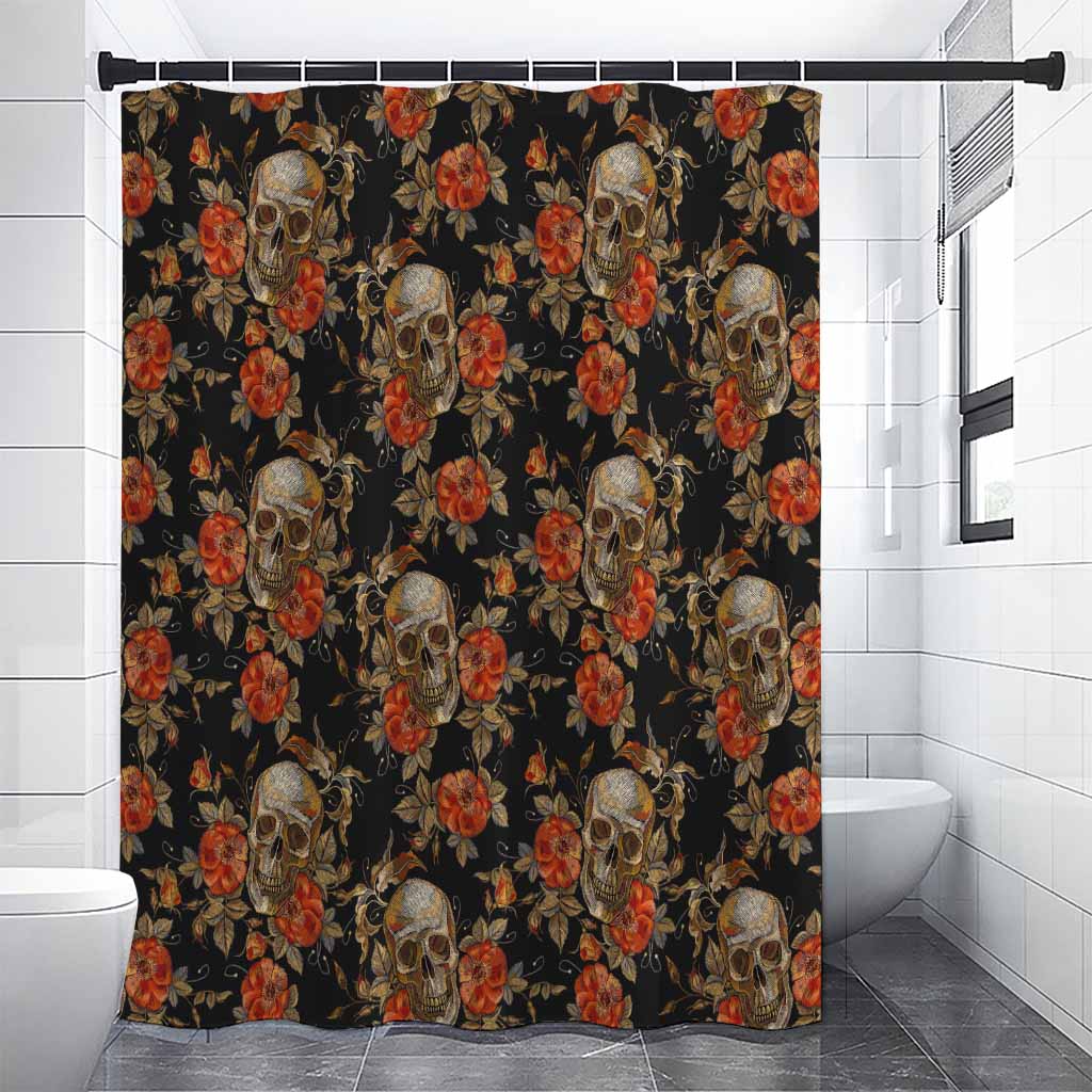 Vintage Floral Skull Pattern Print Shower Curtain