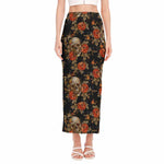 Vintage Floral Skull Pattern Print Side Slit Maxi Skirt