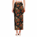 Vintage Floral Skull Pattern Print Side Slit Maxi Skirt