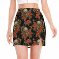Vintage Floral Skull Pattern Print Side Slit Mini Skirt