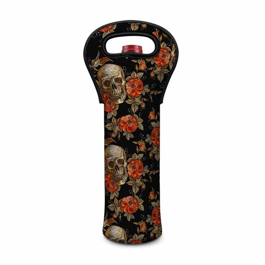Vintage Floral Skull Pattern Print Single Neoprene Wine Tote