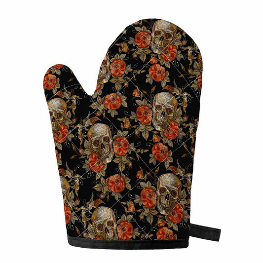 Vintage Floral Skull Pattern Print Single Oven Mitt