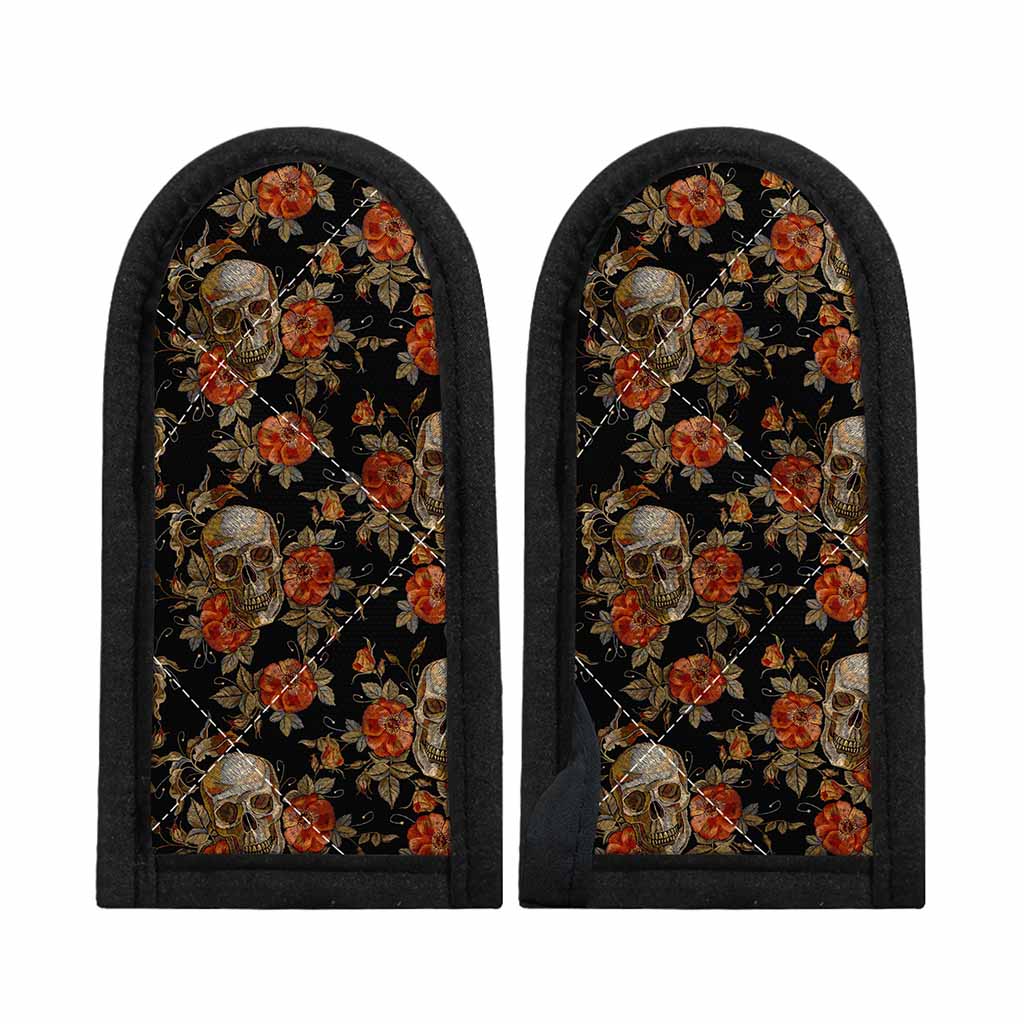 Vintage Floral Skull Pattern Print Skillet Handle Cover