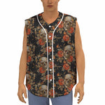 Vintage Floral Skull Pattern Print Sleeveless Baseball Jersey