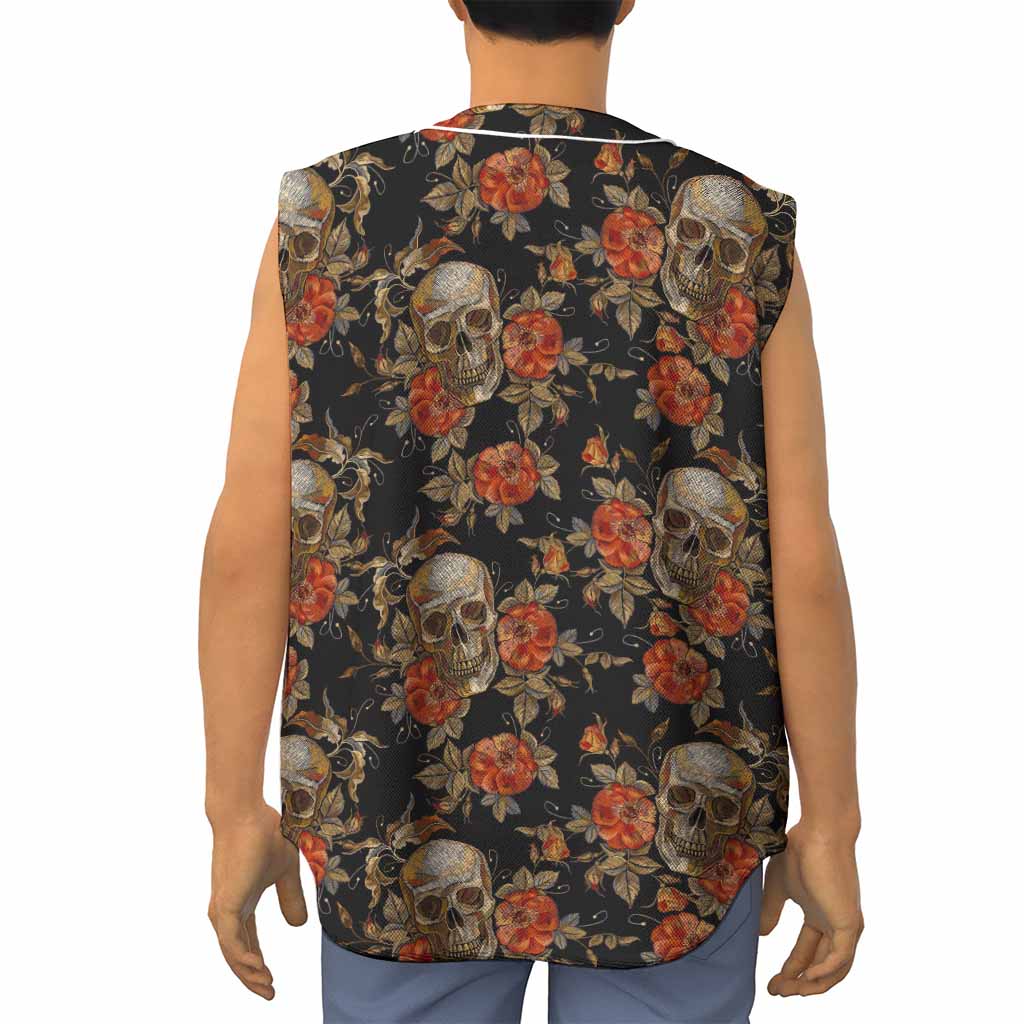 Vintage Floral Skull Pattern Print Sleeveless Baseball Jersey