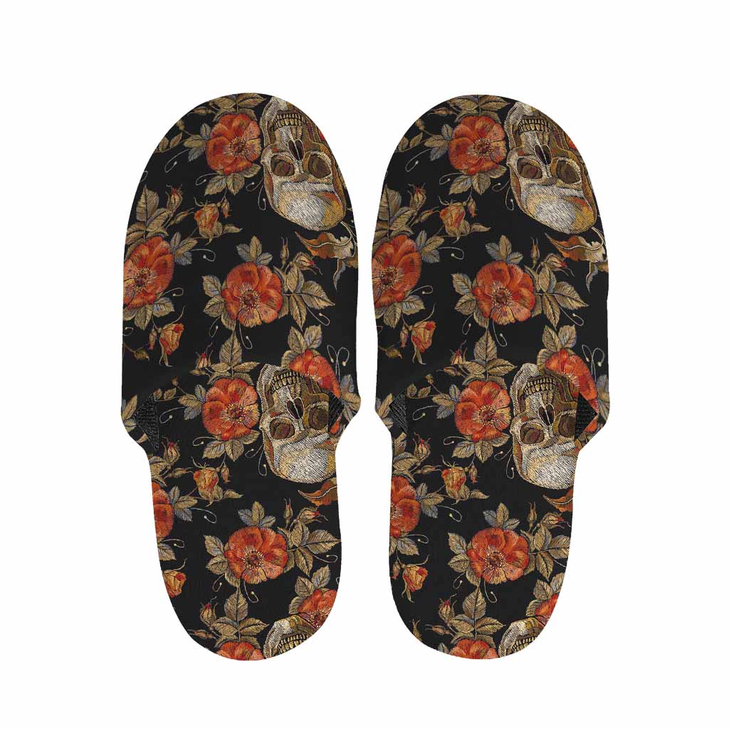 Vintage Floral Skull Pattern Print Slippers
