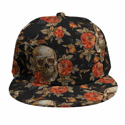 Vintage Floral Skull Pattern Print Snapback Cap