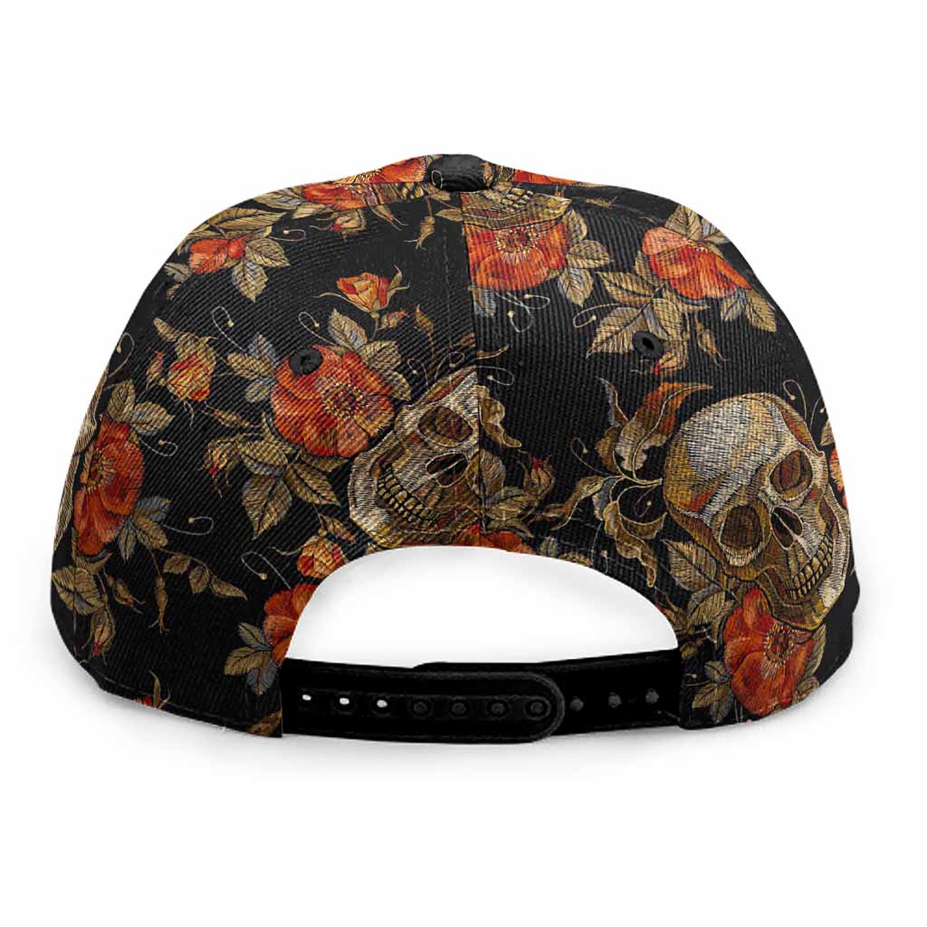 Vintage Floral Skull Pattern Print Snapback Cap
