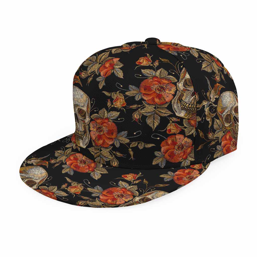 Vintage Floral Skull Pattern Print Snapback Cap