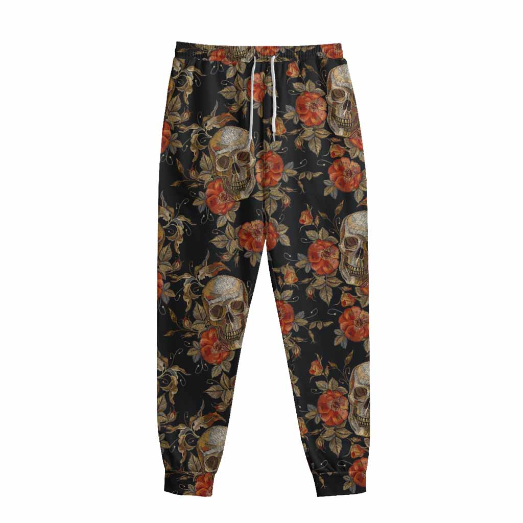 Vintage Floral Skull Pattern Print Sweatpants