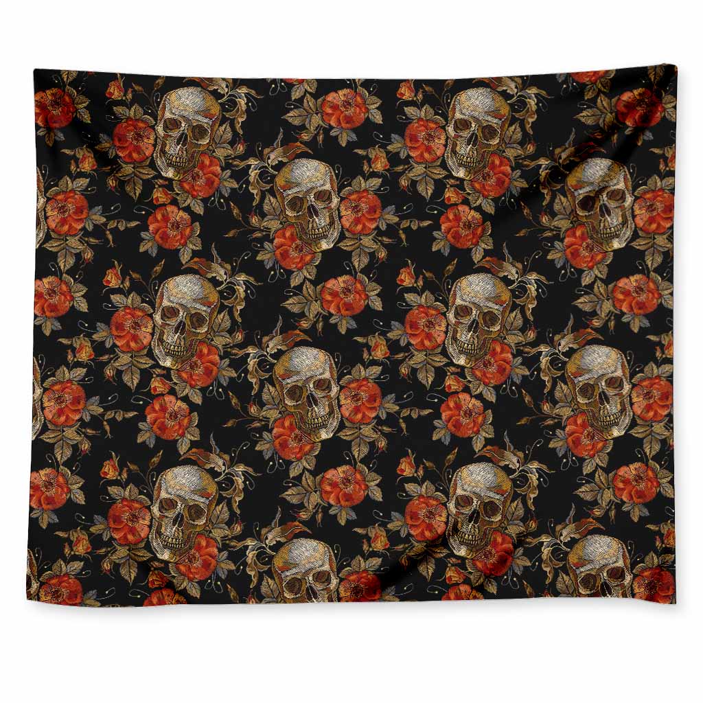 Vintage Floral Skull Pattern Print Tapestry