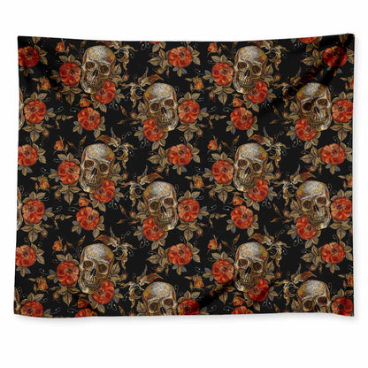 Vintage Floral Skull Pattern Print Tapestry