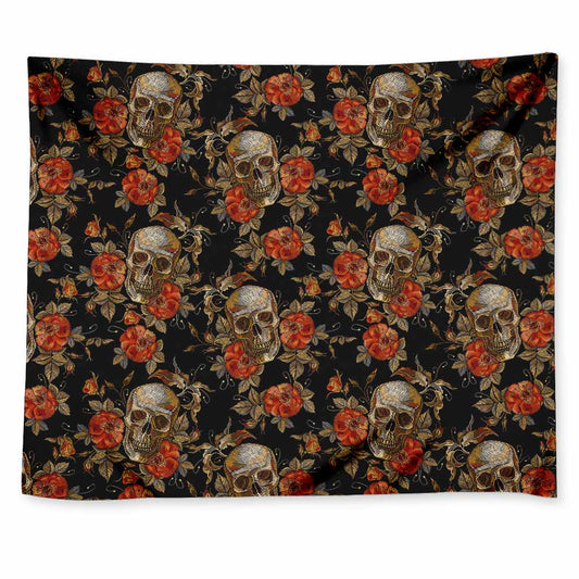 Vintage Floral Skull Pattern Print Tapestry