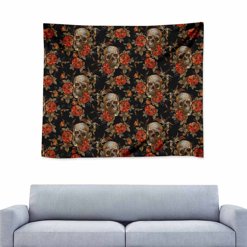 Vintage Floral Skull Pattern Print Tapestry