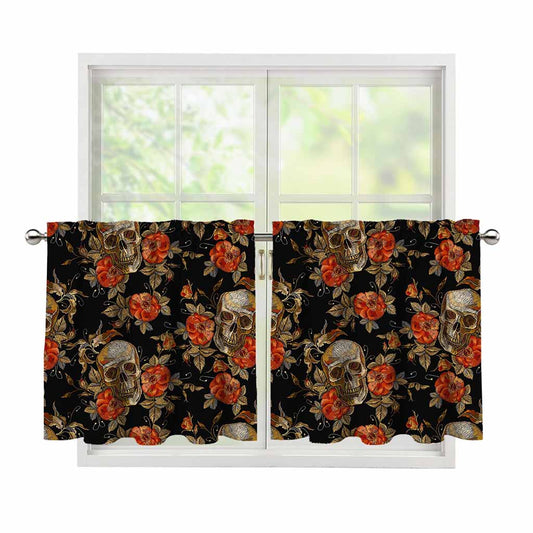 Vintage Floral Skull Pattern Print Tier Curtains