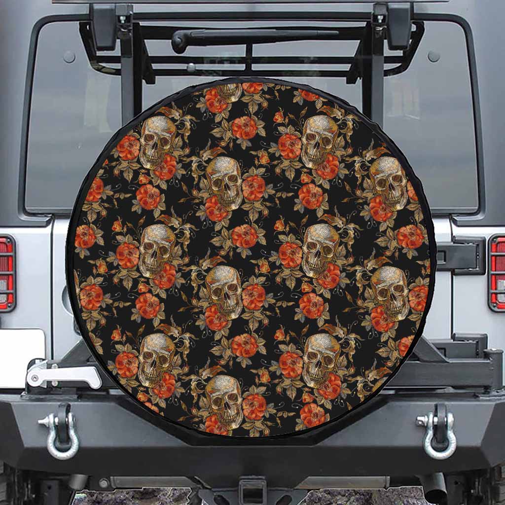 Vintage Floral Skull Pattern Print Tire Cover