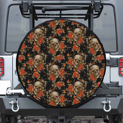 Vintage Floral Skull Pattern Print Tire Cover