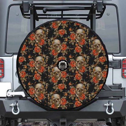 Vintage Floral Skull Pattern Print Tire Cover With Camera Hole