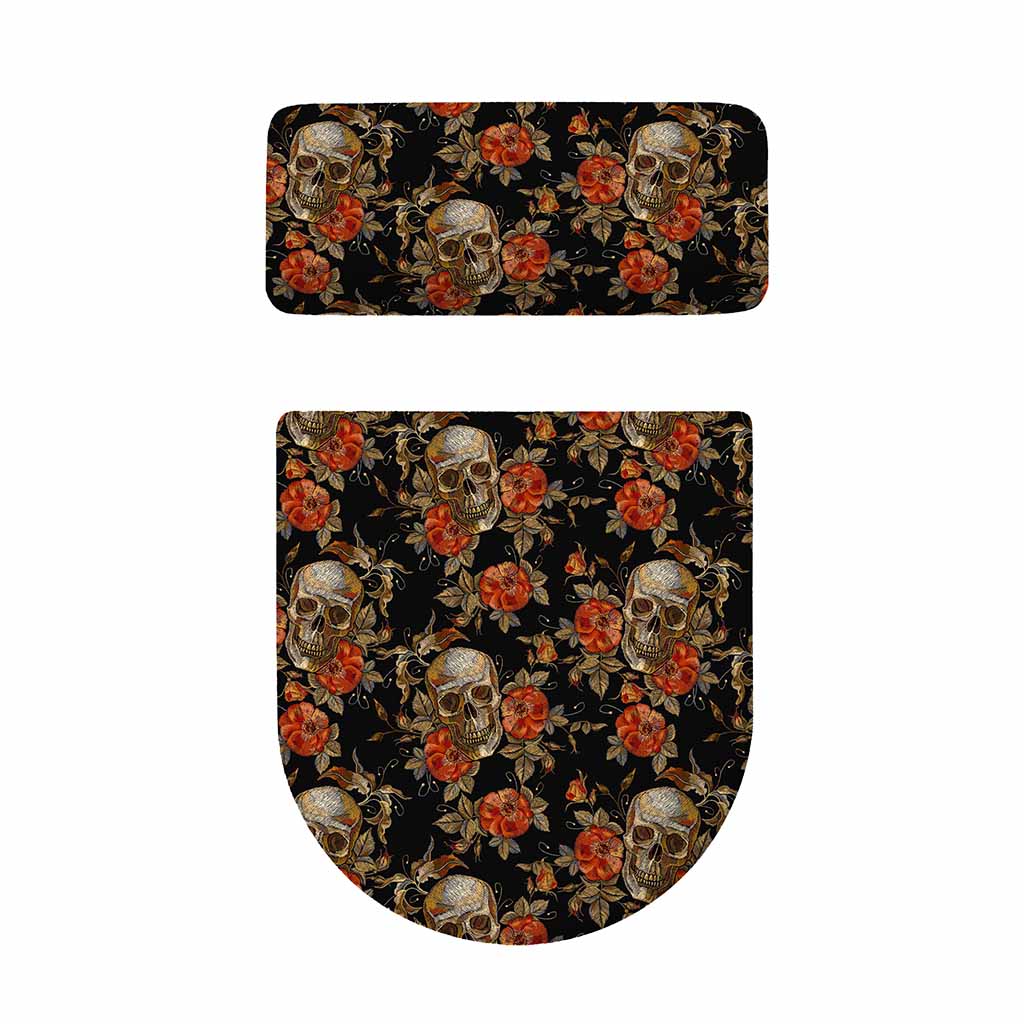 Vintage Floral Skull Pattern Print Toilet Lid And Tank Cover Set