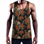 Vintage Floral Skull Pattern Print Training Tank Top