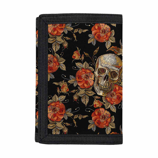 Vintage Floral Skull Pattern Print Trifold Wallet